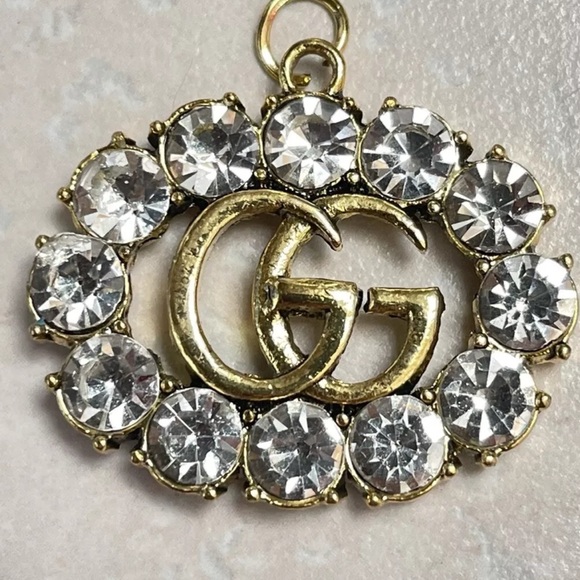 Gucci Large GG Button Crystal Rhinestone Zipper Pull Gold 30mm - Picture 1 of 5